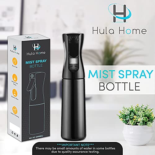 Hula Home Spray Bottle for Hair (10.1oz/300ml) Continuous Empty Ultra Fine Plastic Water Mist Sprayer – For Hairstyling, Cleaning, Salons, Plants, Essential Oil Scents & More - Black