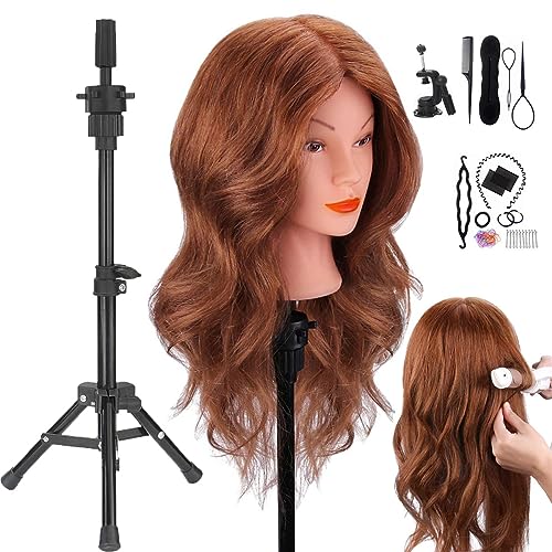 SZCY LLC Dark Brown 18 Inch Mannequin Head with Human Hair & Tripod Stand for Hair Styling