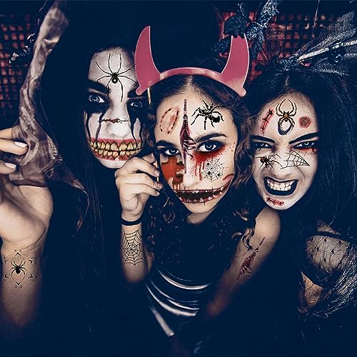 WdrKo 26 pcs Halloween Prank Makeup Temporary Tattoos Set for Adults - Horror Face & Wound Stickers for Cosplay & Parties
