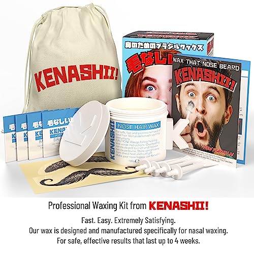 KENASHII Nose Wax Kit | 100 g Wax, 24 Applicators | Hair Removal Kit for Men and Women | Includes Balm Wipes and Mustache Guards | Lasts up to 5 Weeks