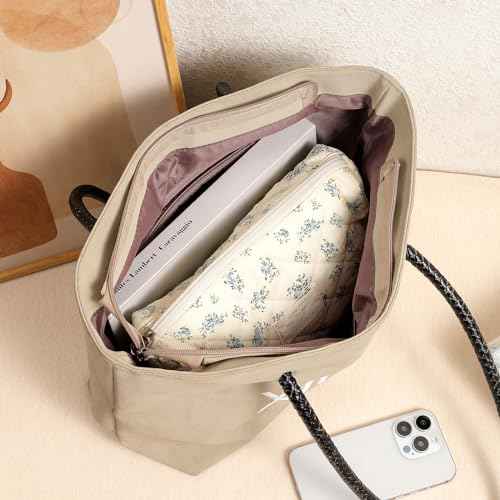 Quilted Cotton Makeup Bag 2Pcs Coquette Cosmetic Bag,Large Soft Floral Travel Toiletry Bag for Women and Girls (01Bear)