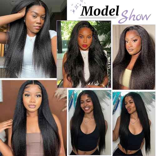 Kinky Straight Bundles 100% Human Hair Bundles Yaki Straight Bundles Human Hair 3 Bundles 20 22 24 Inch Raw Virgin Human Hair Weave Weft Bundles Natural Black Color