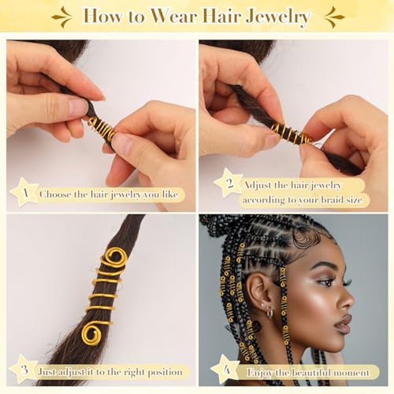 255 PCS Gold Hair Cuffs for Braids & Locs - 38 Styles