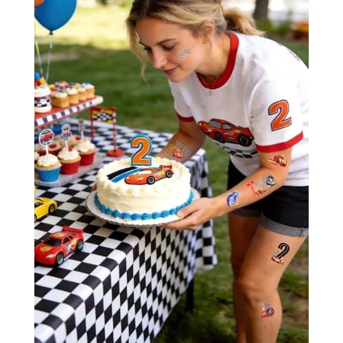 216 Pcs Two Fast Temporary Tattoos for Race Car Theme Party Decorations - 2 Fast 2 Curious Style Party Tattoos Stickers, Racing Enthusiast Temporary Tattoos for Theme Birthdays