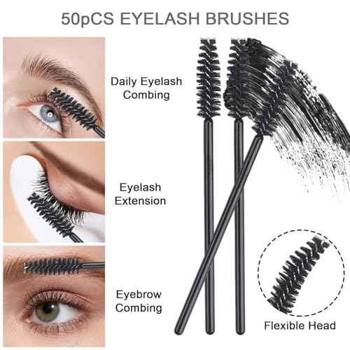 200Pcs Eyelash Extension Kit, Lash Spoolies Extension Supplies Eyebrow Brush Mascara Wands Lip Brushes Applicators Disposable Micro Swab Brushes for Lash Extensions Brow Lamination Kit, Black