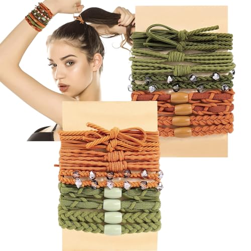 Hair Ties for Women Girls, 20 Pcs Boho Dual-Use Bracelets and Hair Tie for Thick Hair/Pony Tails, No Damage No Crease Elastics Hair Rubber Bands Ponytail Holders (Gorgeous)