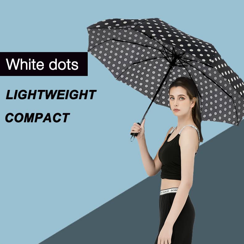 SIEPASA Windproof Travel Compact Umbrella-Automatic Umbrellas for Rain-Compact Folding Umbrella, Travel Umbrella Compact Umbrella.(Black Polka Dots)