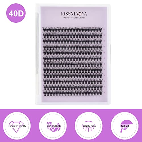 KISSXIAOYA Cluster Eyelashes Extensions, 240pcs 40D 0.07D Curl Soft Individual Lashes Natural False Eyelashes Cluster DIY Eyelash Extension (240pcs, 11mm)