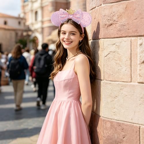 CANMIL Pink Sparkle Princess Bow Headband for Girls