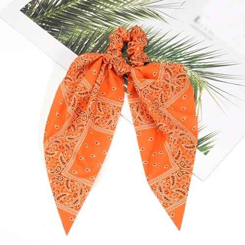 Fall Orange Bandana Hair Ties for Women Girls Halloween Autumn Hair Scrunchies Elastic Tie Ribbon Hair Bows Hair Accessories Gifts