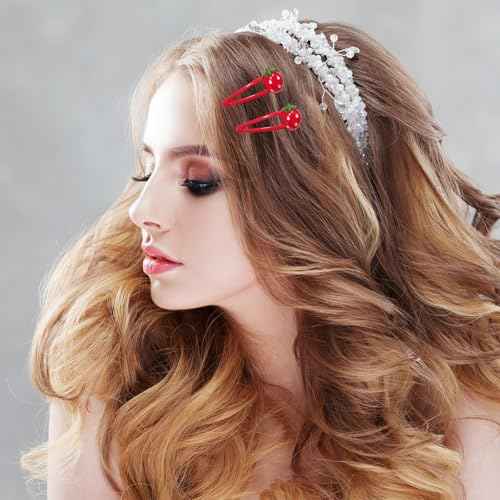 Strawberry Hair Clip - 4Pcs Red Metal Snap Fruit Hair Clips Hair Barrettes Cute Strawberry Hair Accessories for Girls Toddlers Kids and Teens Gifts