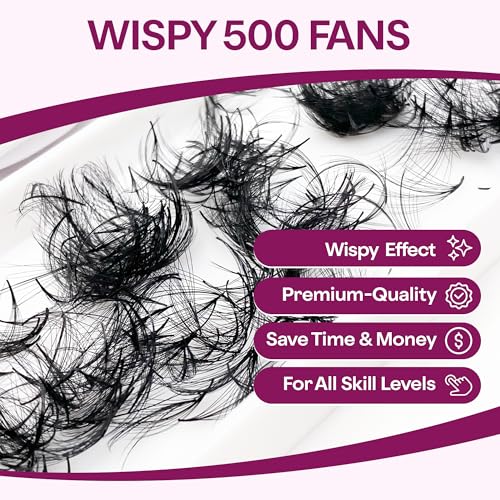 500 Wispy Promade Fans - 5D 7D 9D, C CC D Curl, 0.05-0.07mm Thickness, 9-16mm Length - Wispy Lashes Handmade Premade Lash Fans Loose Spike Premade Fans Eyelash Extensions (5D-0.07-CC 12mm)