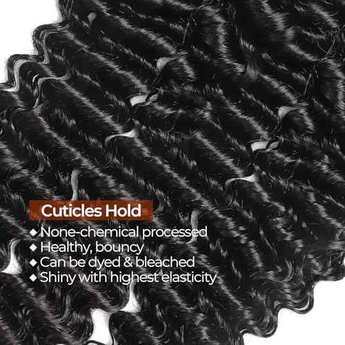 Deep Wave Human Hair Bundles, 24 Inch, Black, 100g/pc, 12A Grade, Virgin Brazilian Hair, Shedding Free, Tangle Free, Wavy, Deep Wave, WIG for Women