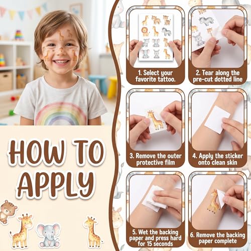 96 Watercolor Animal Temporary Tattoos for Kids