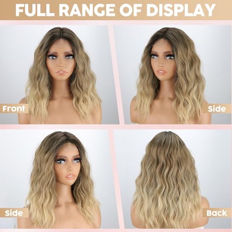 MISSQUEEN Ombre Blonde Wavy Bob Wig | Heat-Resistant Synthetic Hair
