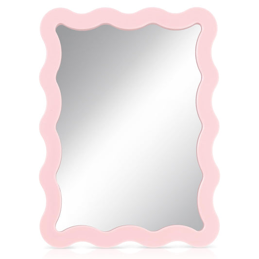 Leinuosen Scalloped Magnetic Locker Mirror 5''x7'' Small Real Glass Makeup Mirror with Magnetic Backing Cute Locker Decorations for Office Cabinet Lockers Accessories(Light Pink)