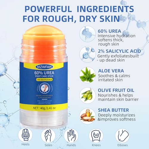60% Urea Foot Cream Stick with 2% Salicylic Acid for Dry Cracked Heels 1.41 oz