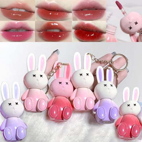 6pcs Bunny Rabbit Lip Gloss Liquid Lipsticks Set,Moisturizing Hydrating Lip Glow Oil Shine Lip Plumping Glass Waterproof Finish Party Gift for Women