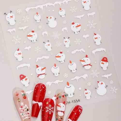 Christmas Nail Art Stickers, 3D Self-Adhesive Decals with Snowman, Snowflake, Elk, Santa Design for Gel Nails, 5 Pieces (Christmas)