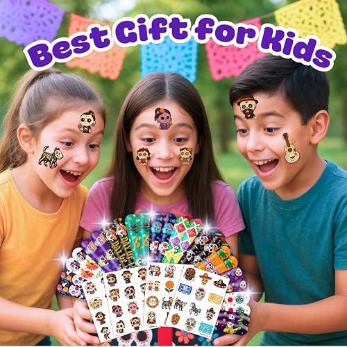 Day of the Dead Party Favor Set - 72PCS Tattoos & Slap Bracelets