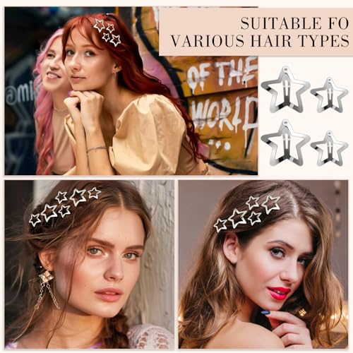 40pcs 1.6" and 1.2" Metal Star Hair Clips - 2000s Y2K Silver Star Barrettes for Girls,Stocking Stuffers for Teen Girls