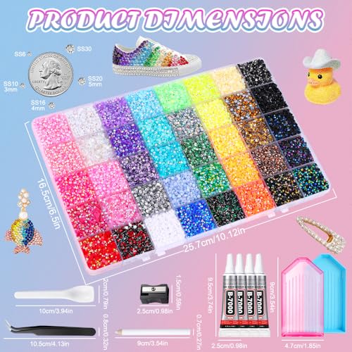 JOICEE 40000 Resin Rhinestones 40 Colors 3mm Flatback with Glue Kit