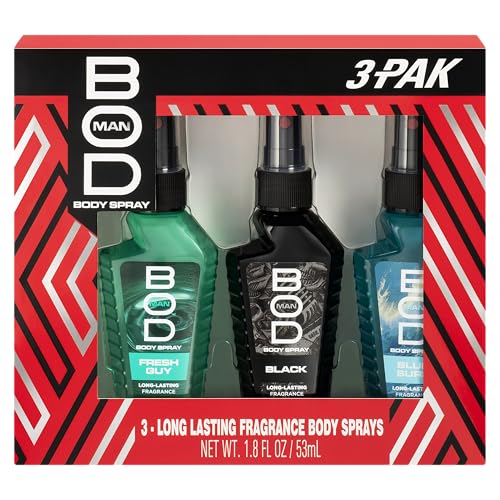 BOD Man Body Spray Gift Set - 3 Piece Black, Fresh Guy, Blue Surf