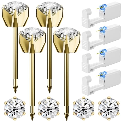 12-Piece Ear Piercing Kit with 4 Cubic Zirconia Studs - 316L Stainless Steel