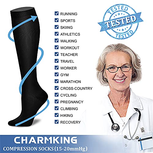 CHARMKING Compression Socks for Women & Men Circulation (3 Pairs) 15-20 mmHg is Best Athletic for Running, Flight Travel, Support, Cycling, Pregnant - Boost Performance, Durability (L/XL,Multi 17)