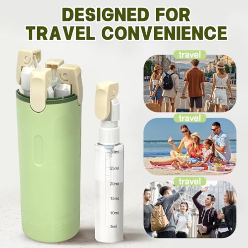Green 4 in 1 Travel Dispenser Bottles - Leak-Proof 30ML Toiletry Set with Measurement & Labels