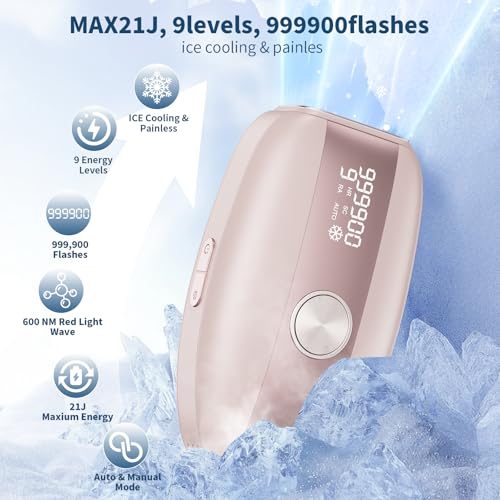 Pink Ice-Cooling IPL Hair Removal Device for Women - 5°C Painless Laser Hair Removal