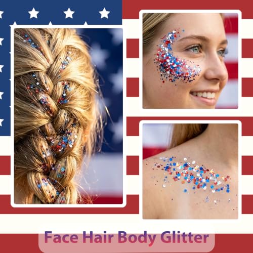 Mysense Red White and Blue Patriotic Glitter Stick - 08# 4th of July USA Flag Makeup & Body Accessories