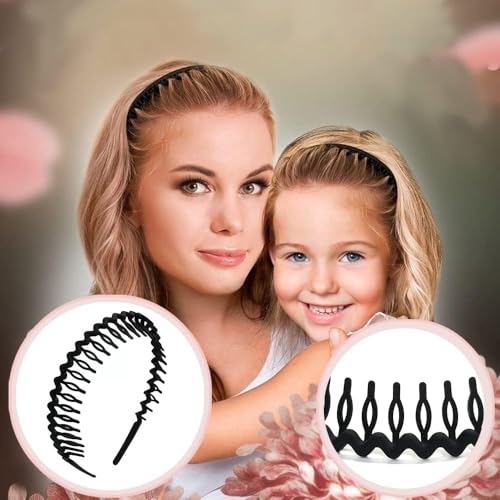 No-Slip Plastic Headbands with Teeth, 8 Pack Black