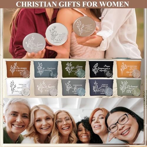 Kacctyen Spanish Christian Easter Gifts for Women Bulk Bible Verse Makeup Bags Religious Gift Regalos Cristianos Para Mujer Canvas Pouch Compact Mirrors Mother's Day Church Gift(Boho Color,20 Sets)