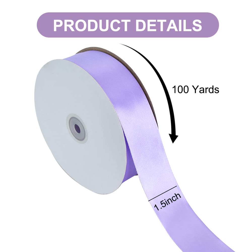 TONIFUL 1-1/2 Inch (40mm) x 100 Yard Lavender Light Purple Wide Satin Ribbon Solid Fabric Ribbon for Gift Wrapping Chair Sash Valentine's Day Wedding Birthday Party Decoration Hair Floral Craft Sewing