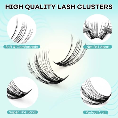 30D+40D Lash Extension Kit 10-18mm Clusters with Bond, Seal & Remover