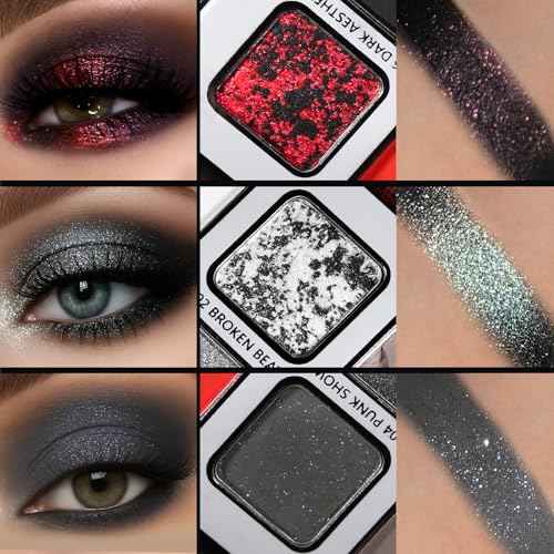 Black Gray Red Goth Makeup Palette, High Pigmented Grey Silver Brown Matte Shimmer Smokey Eyeshadow Palette, 12 Color Long Last Dark Emo Grunge Vampire Eye Shadow for Daily & Halloween Clown,Blendable