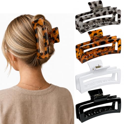SEVEN STYLE Glossy Leopard 5-Inch XL Jumbo Claw Clips 4-Pack for Women