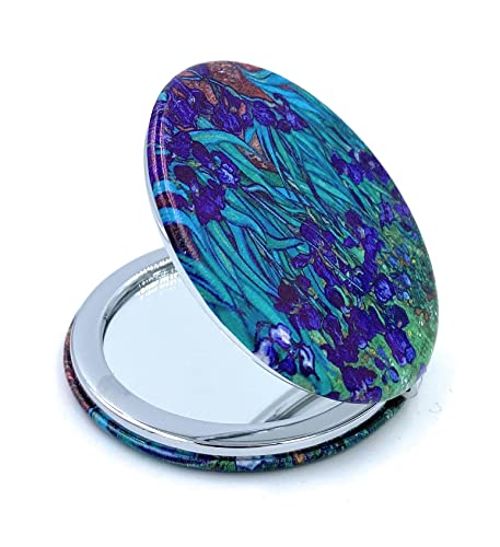 Van Gogh Irises Pocket Mirror for Women - Compact Travel Makeup Mirror with 2x Magnification - Artistic Gift