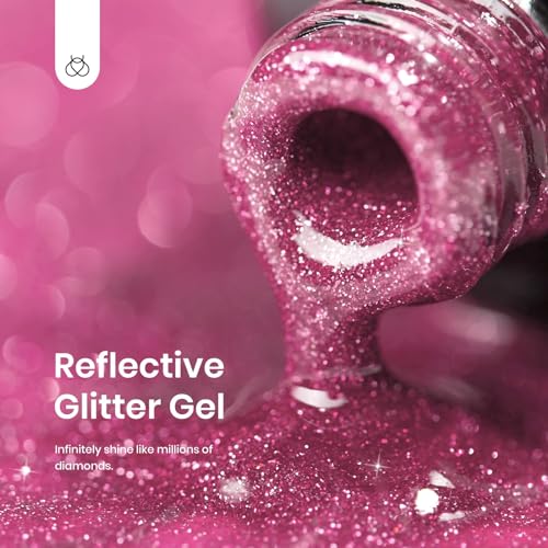 Beetles Glitter Gel Nail Polish, 1Pcs 15ml Glitter Diamond Gel Winter, Fairy Kisses Hot Pink Nails Soak Off Sparkle Pink Gel Polish Uv Nail Lamp Nail Art Manicure Salon DIY Gift for Women