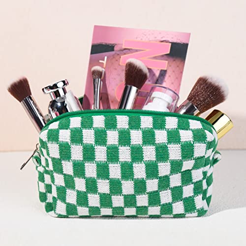 Green Checkered Makeup Bag Set 6-Pack for Women