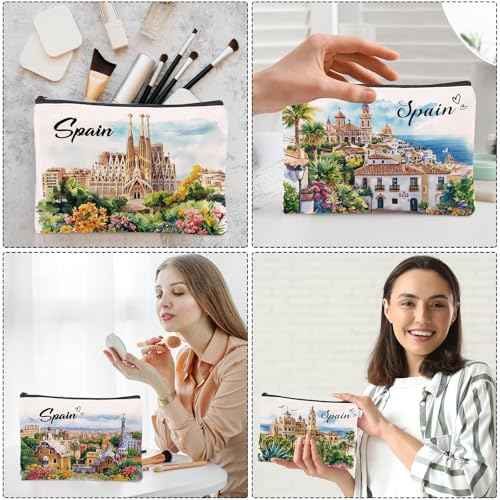 Spain Souvenirs Travel Essential Gifts - 4 Pcs Bulk European Trip Gifts from Spain, Scenic Spots Essentials Must Have Spanish Cosmetic Makeup Bags Purse for Women