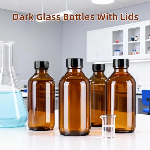 4oz (24 Pack) Amber Boston Round Glass Bottles with Black