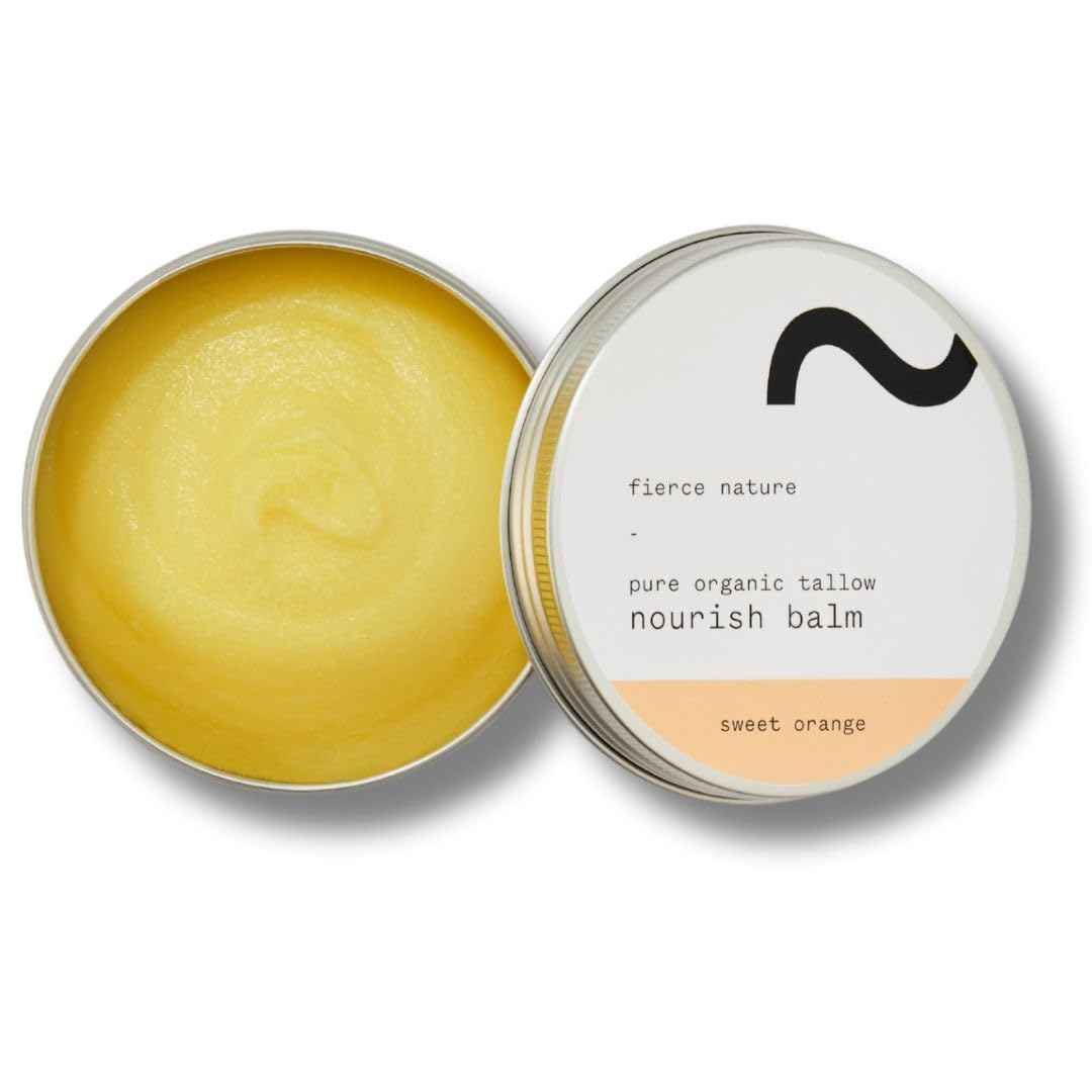 fierce nature Pure Nourish Tallow Balm | Organic, Vitamin-Rich Nourishing Body & Face Moisturizer | Natural, Essential Oil Free Skincare | (100g, Sweet Orange)