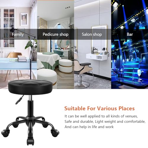 KKTONER Rolling Stool Chair, Height Adjustable PU Leather (Black)