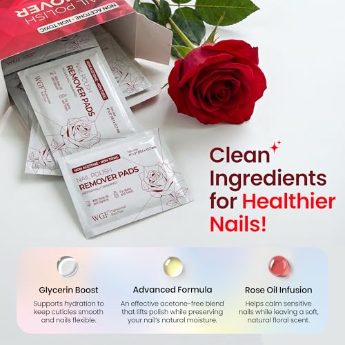 WGF Professional Nail Polish Remover Pads 14 Pack - Non-Acetone, Gentle, Individually Wrapped Travel Wipes