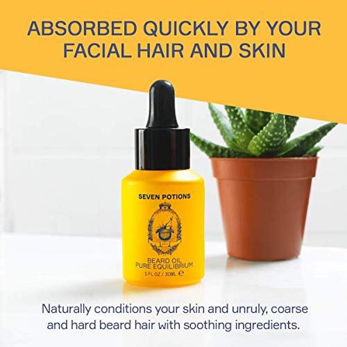 SEVEN POTIONS Natural Beard Oil for Men 1 FL OZ / 30ml ? Fragrance Free & Unscented Beard Softener & Conditioner ? Vegan Conditioning Oil That Helps Prevent Itch & Dandruff (Pure Equilibrium)