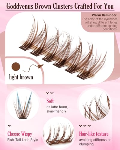 Goddvenus E-brown Clusters Natural Wispy Eyelash Extensions Kit 300Pcs Light Brown 10-16mm