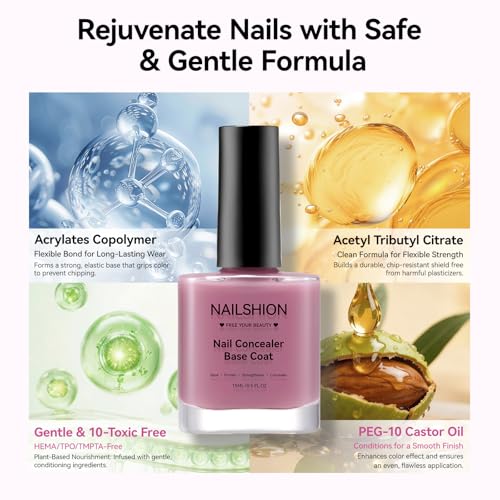 Nailshion 4-in-1 Brightening Nail Concealer Base Coat - 15ml