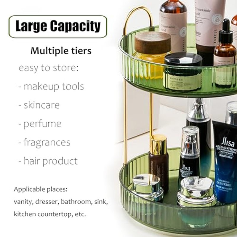 2-Tier Rotating Makeup Organizer Lazy Susan Spinner Tray